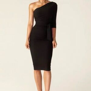 Elegant Black One-Shoulder Midi Dress NWT